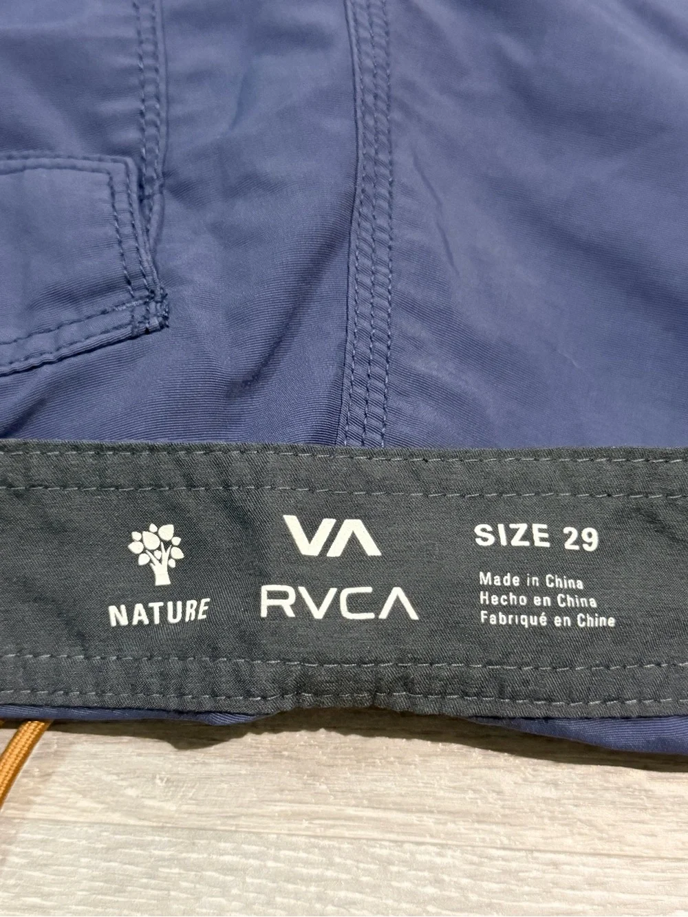 RVCA Men’s Navy Swim Trunks with Tan Drawstring Size 29